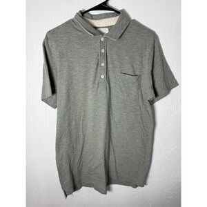 Billy Reid Polo Shirt Mens Large Gray Mini Stripe Cotton Blend Pocket Casual